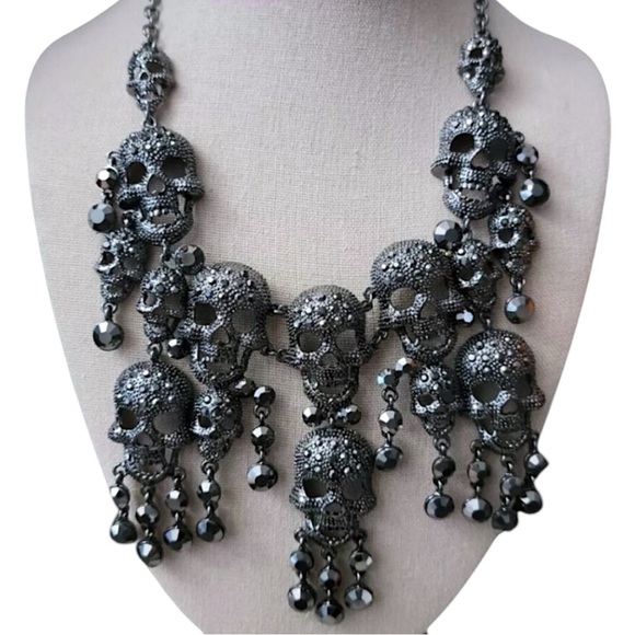 NWT Natasha Multi - Skull Statement Necklace Halloween Goth Punk Emo
